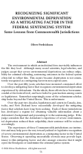 Cover page: Recognizing Significant Environmental Deprivation as a Mitigating Factor in the Federal Sentencing System: Some Lessons from Commonwealth Jurisdictions