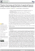 Cover page: Cognitive Functioning and Nail Salon Occupational Exposure among Vietnamese Immigrant Women in Northern California.