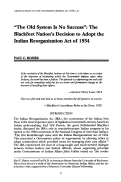 Cover page: “The Old System Is No Success”: The Blackfeet Nation's Decision to Adopt the Indian Reorganization Act of 1934