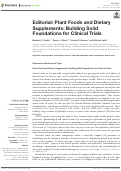 Cover page: Editorial: Plant Foods and Dietary Supplements: Building Solid Foundations for Clinical Trials