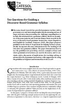 Cover page: Ten Questions for Guiding a Discourse-Based Grammar Syllabus