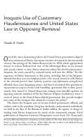 Cover page: Iroquois Use of Customary Haudenosaunee and United States Law in Opposing Removal