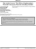 Cover page: This Article Corrects: “The Effects of Implementing a “Waterfall” Emergency Physician Attending Schedule”