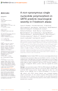 Cover page: A non-synonymous single nucleotide polymorphism in SIRT6 predicts neurological severity in Friedreich ataxia.