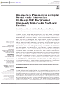 Cover page: Researchers Perspectives on Digital Mental Health Intervention Co-Design With Marginalized Community Stakeholder Youth and Families.