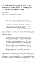 Cover page: La memoria de lo perdido y de lo que nunca fue. Notas sobre la nostalgia en  La muerte de Artemio Cruz