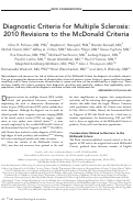 Cover page: Diagnostic criteria for multiple sclerosis: 2010 Revisions to the McDonald criteria