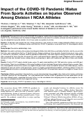 Cover page: Impact of the COVID-19 Pandemic Hiatus From Sports Activities on Injuries Observed Among Division I NCAA Athletes