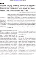 Cover page: Don't ask, don't tell: patterns of HIV disclosure among HIV positive men who have sex with men with recent STI practising high risk behaviour in Los Angeles and Seattle