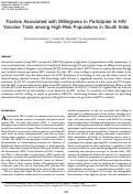 Cover page: Factors Associated with Willingness to Participate in HIV Vaccine Trials among High-Risk Populations in South India