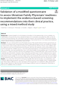 Cover page: Validation of a modified questionnaire to assess Ukrainian Family Physicians’ readiness to implement the evidence-based screening recommendations into their clinical practice, using a mixed method study