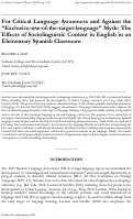 Cover page: For Critical Language Awareness and Against the “Exclusive-use-of-the-target-language” Myth: The Effects of Sociolinguistic Content in English in an Elementary Spanish Classroom