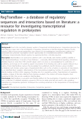 Cover page: RegTransBase -- a database of regulatory sequences and interactions based on literature: a resource for investigating transcriptional regulation in prokaryotes