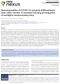 Cover page: Immunoprofiles of COVID-19 uniquely differentiated from other viruses: A machine learning investigation of multiplex immunoassay data.