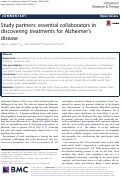 Cover page: Study partners: essential collaborators in discovering treatments for Alzheimer's disease.