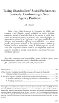 Cover page: Taking Shareholders' Social Preferences Seriously: Confronting a New Agency Problem