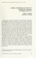 Cover page: Animal Cognition as Part of Cognitive Science:  A Fringe Activity?