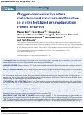 Cover page: Oxygen concentration alters mitochondrial structure and function in in vitro fertilized preimplantation mouse embryos.