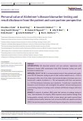 Cover page: Personal value of Alzheimers disease biomarker testing and result disclosure from the patient and care partner perspective.