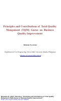 Cover page: Principles and Contributions of Total Quality Mangement (TQM) Gurus on Business Quality Improvement