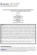 Cover page: Role of University International Partnerships for Research &amp; Education: Leaders’ Critical Insights &amp; Recommendations