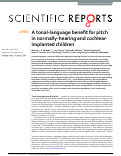 Cover page: A tonal-language benefit for pitch in normally-hearing and cochlear-implanted children