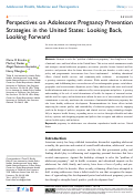 Cover page: Perspectives on Adolescent Pregnancy Prevention Strategies in the United States: Looking Back, Looking Forward