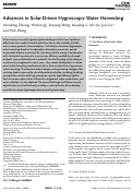 Cover page: Advances in Solar‐Driven Hygroscopic Water Harvesting