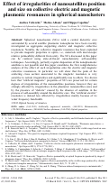 Cover page: Effect of irregularities of nanosatellites position and size on collective electric and magnetic plasmonic resonances in spherical nanoclusters.
