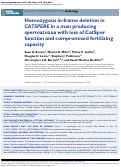 Cover page: Homozygous in-frame deletion in CATSPERE in a man producing spermatozoa with loss of CatSper function and compromised fertilizing capacity.