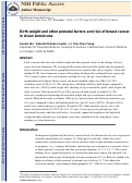 Cover page: Birth weight and other prenatal factors and risk of breast cancer in Asian Americans