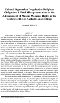 Cover page: Cultural Oppression Disguised as Religious Obligation: A Fatal Misrepresentation to the Advancement of Muslim Women’s Rights in the Context of the So-Called Honor Killings