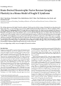 Cover page: Brain-derived neurotrophic factor rescues synaptic plasticity in a mouse model of fragile X syndrome.