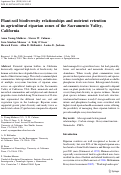 Cover page: Plant-soil biodiversity relationships and nutrient retention in agricultural riparian zones of the Sacramento Valley, California