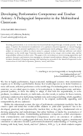 Cover page: Developing Performative Competence and Teacher Artistry: A Pedagogical Imperative in the Multicultural Classroom