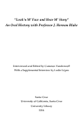 Cover page: "Look'n M' Face and Hear M' Story": An Oral History with Professor J. Herman Blake