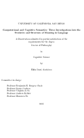 Cover page: Computational and Cognitive Semantics: Three Investigations into the Statistics and Structure of Meaning in Language