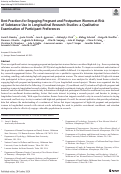 Cover page: Best Practices for Engaging Pregnant and Postpartum Women at Risk of Substance Use in Longitudinal Research Studies: a Qualitative Examination of Participant Preferences