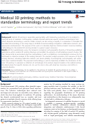 Cover page: Medical 3D printing: methods to standardize terminology and report trends