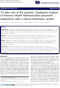 Cover page: 'To take care of the patients': Qualitative analysis of Veterans Health Administration personnel experiences with a clinical informatics system