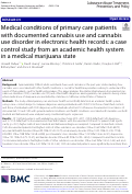 Cover page: Medical conditions of primary care patients with documented cannabis use and cannabis use disorder in electronic health records: a case control study from an academic health system in a medical marijuana state