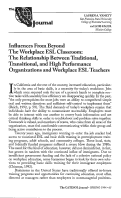 Cover page: Influences Beyond The Workplace ESL Classroom: The Relationship Between Traditional, Transitional, and High Performance Organizations and Workplace ESL Teachers