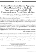 Cover page: Reduced perfusion in normal‐appearing white matter in mild to moderate hypertension as revealed by 3D pseudocontinuous arterial spin labeling