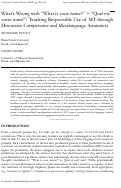 Cover page: What’s Wrong with “What is your name?” &gt; “Quel est votre nom?”:Teaching Responsible Use of MT through Discursive Competence and Metalanguage Awareness