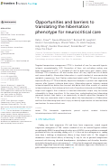 Cover page: Opportunities and barriers to translating the hibernation phenotype for neurocritical care