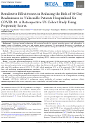 Cover page of Remdesivir Effectiveness in Reducing the Risk of 30-Day Readmission in Vulnerable Patients Hospitalized for COVID-19: A Retrospective US Cohort Study Using Propensity Scores.