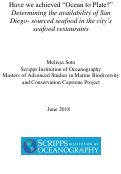 Cover page: Have we achieved “Ocean to Plate?” <em>Determining the availability of San Diego- sourced seafood in the city’s seafood restaurants</em>