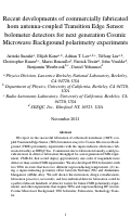 Cover page: Recent Developments of Commercially Fabricated Horn Antenna-Coupled Transition-Edge Sensor Bolometer Detectors for Next-Generation Cosmic Microwave Background Polarimetry Experiments