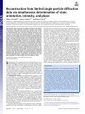 Cover page: Reconstruction from limited single-particle diffraction data via simultaneous determination of state, orientation, intensity, and phase