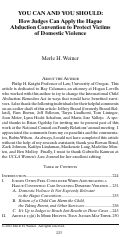 Cover page: You Can and You Should: How Judges Can Apply the Hague Abduction Convention to Protect Victims of Domestic Violence